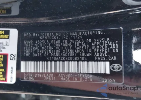 2025 Toyota Camry Xle from USA, damaged, VIN 4T1DAACK3SU082105